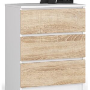Ak furniture Komoda Kuba 60 cm - 3 šuplíky bílá/sonoma