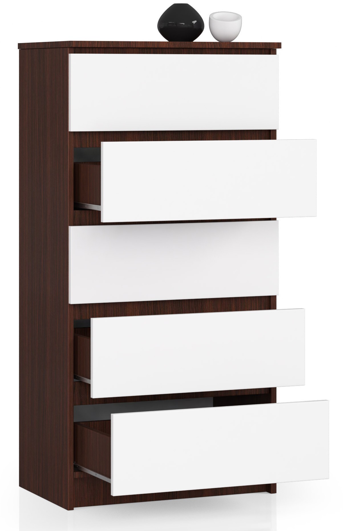 Ak furniture Komoda Kuba 60 cm - 5 šuplíků wenge/bílá - Obrázek 2