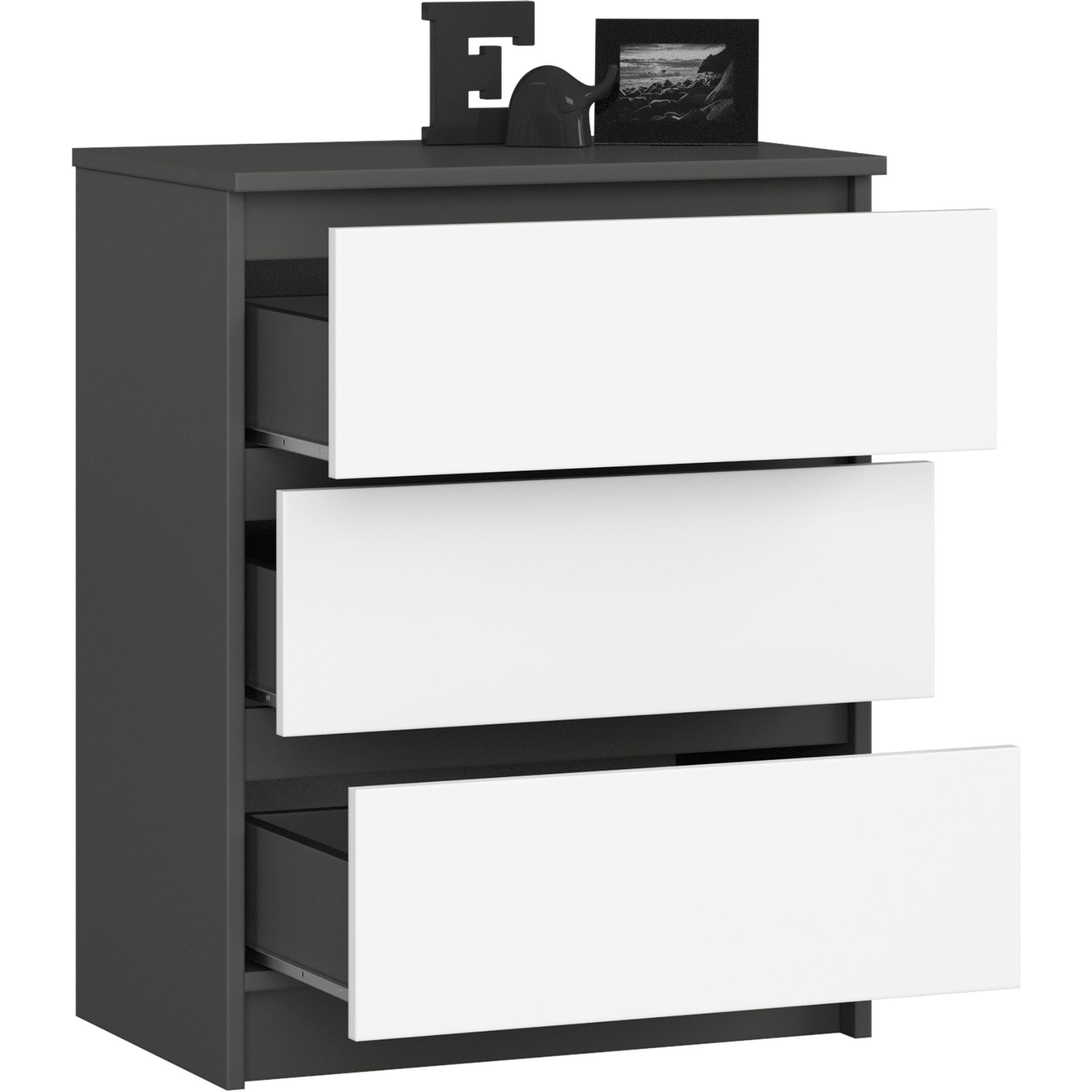 Ak furniture Komoda Kuba 60 cm se 3 zásuvkami grafitová/bílá - Obrázek 2