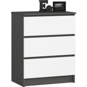 Ak furniture Komoda Kuba 60 cm se 3 zásuvkami grafitová/bílá