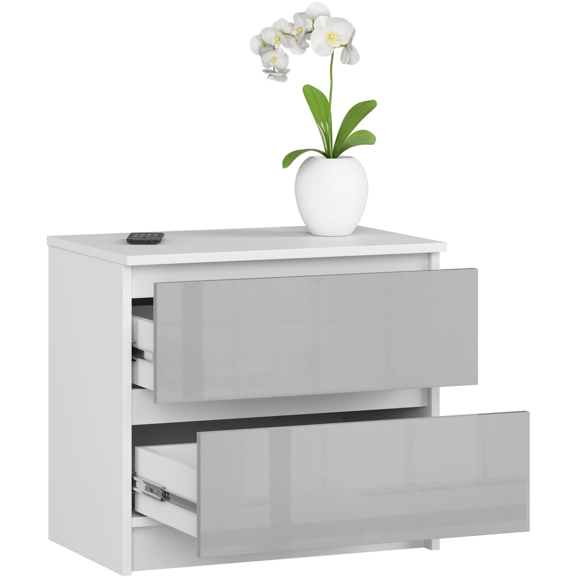 Ak furniture Komoda Liv 60 cm bílá/šedá lesklá - Obrázek 2