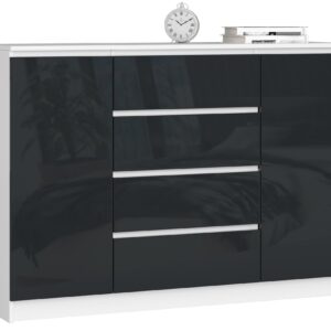 Ak furniture Komoda Rollo Z 140 cm grafit lesk/bílá