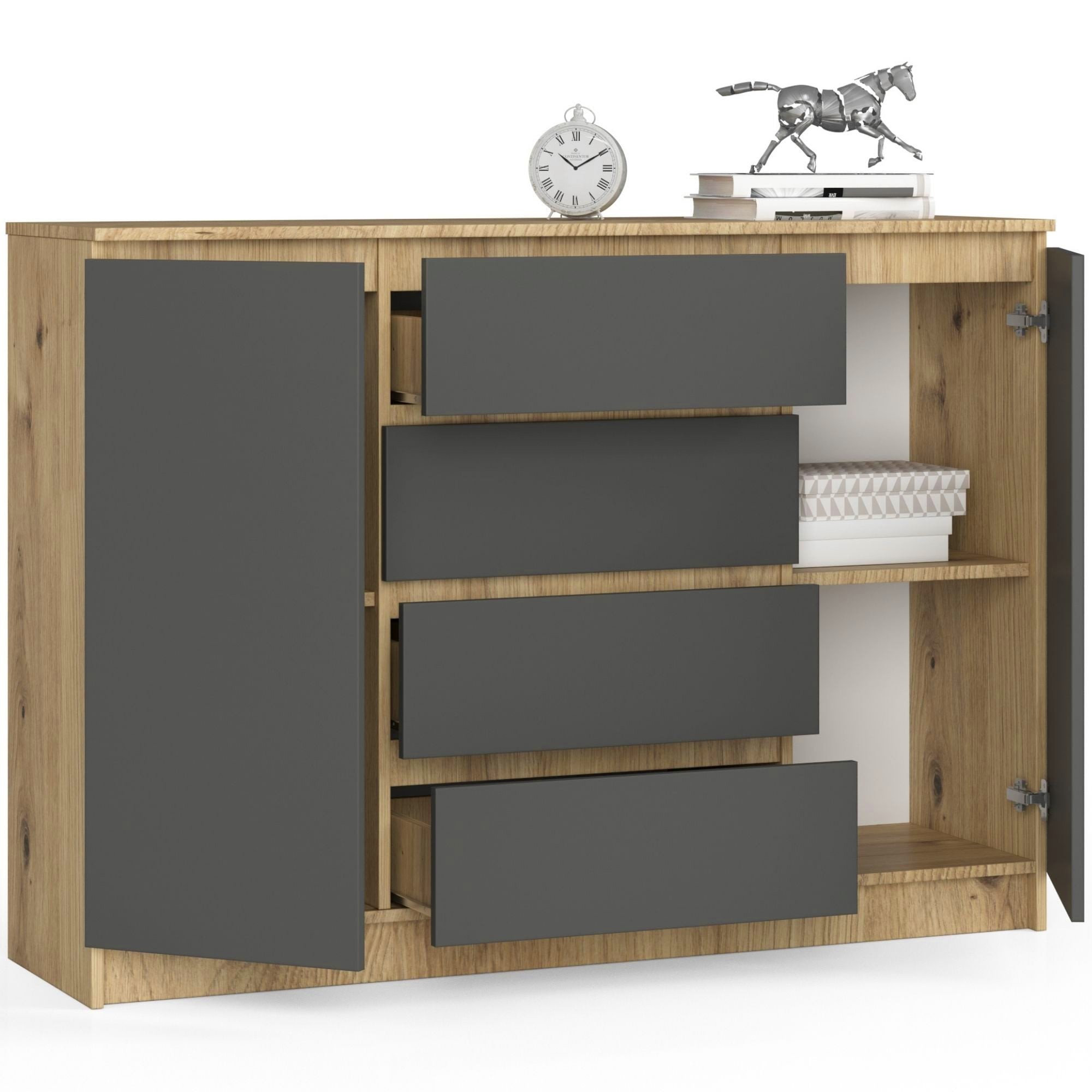 Ak furniture Komoda Tove K 140 cm dub artisan/šedý grafit - Obrázek 2