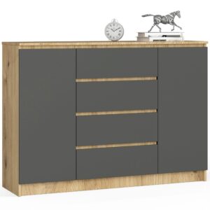 Ak furniture Komoda Tove K 140 cm dub artisan/šedý grafit