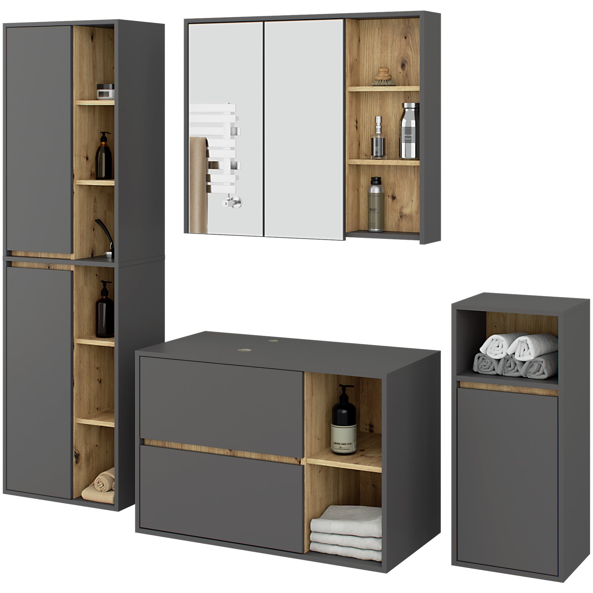 Ak furniture Koupelnová sestava VAMI II grafitově šedý/dub artisan