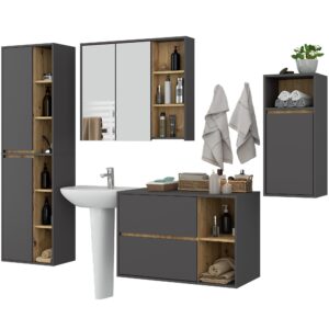 Ak furniture Koupelnová sestava VAMI grafitově šedý/dub artisan