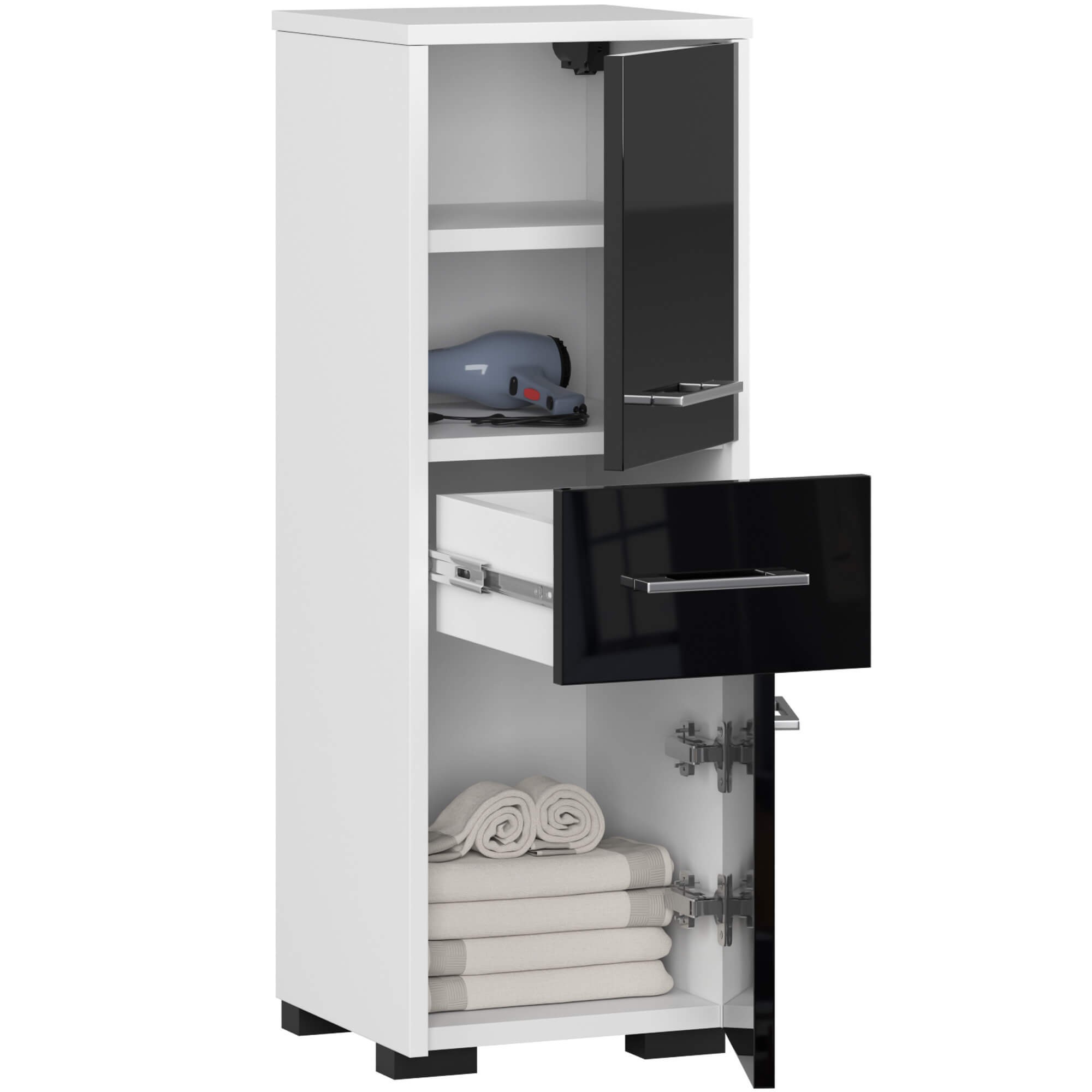 Ak furniture Koupelnová skříňka Fin bílá/černá lesk - Obrázek 2
