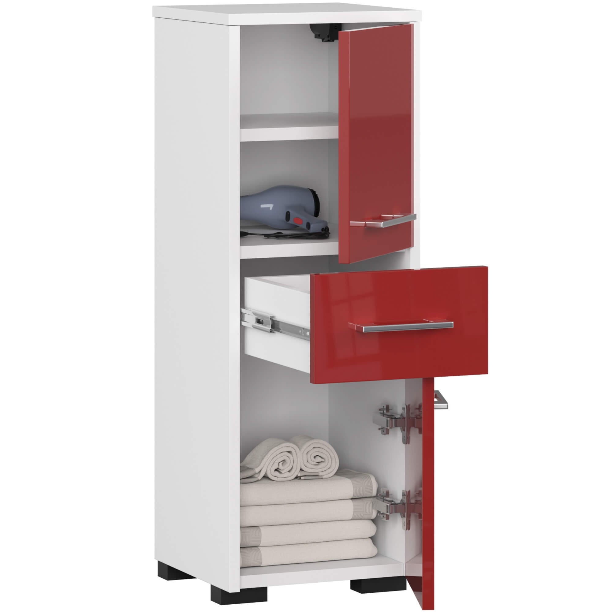 Ak furniture Koupelnová skříňka Fin bílá/červená lesk - Obrázek 2