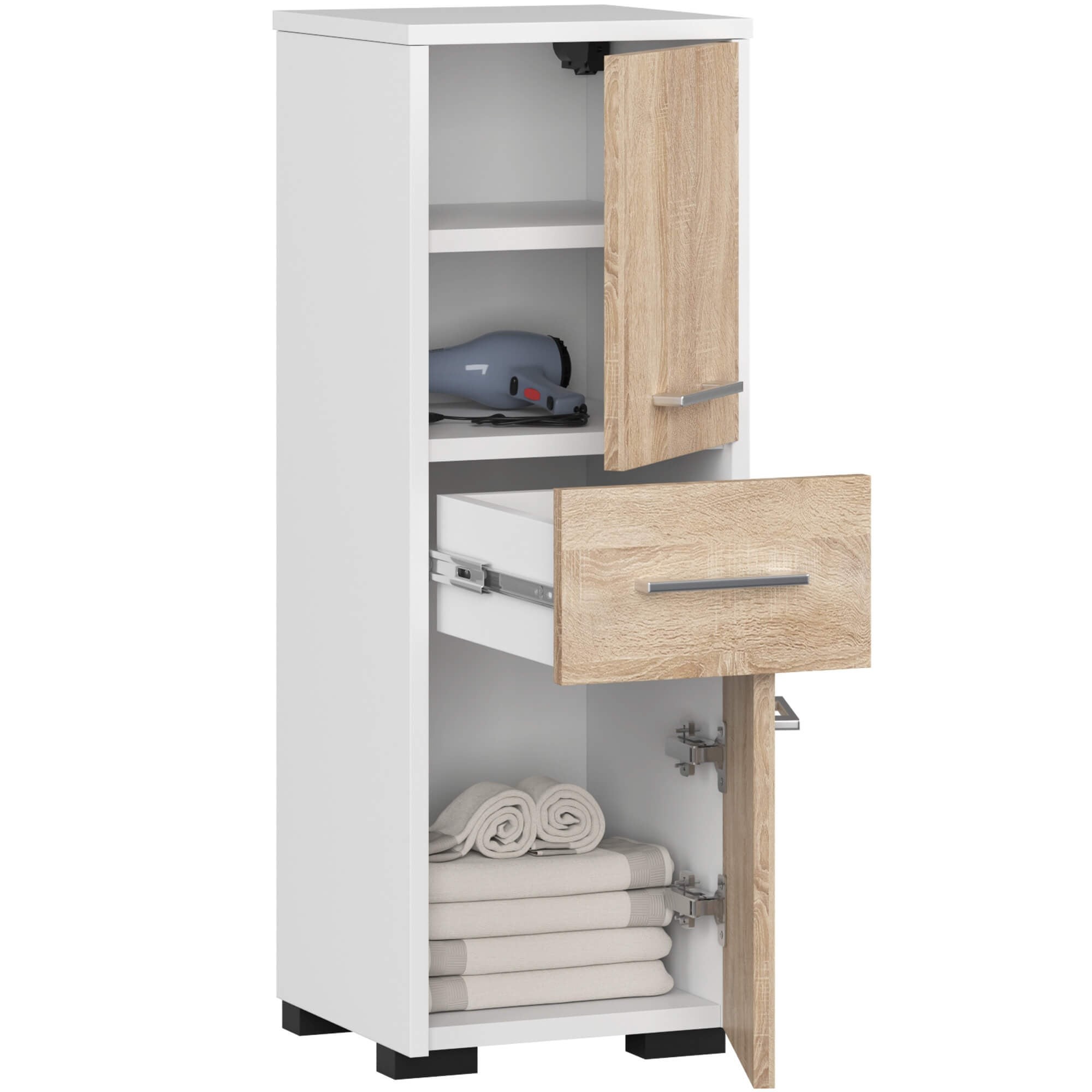 Ak furniture Koupelnová skříňka Fin bílá/sonoma - Obrázek 2