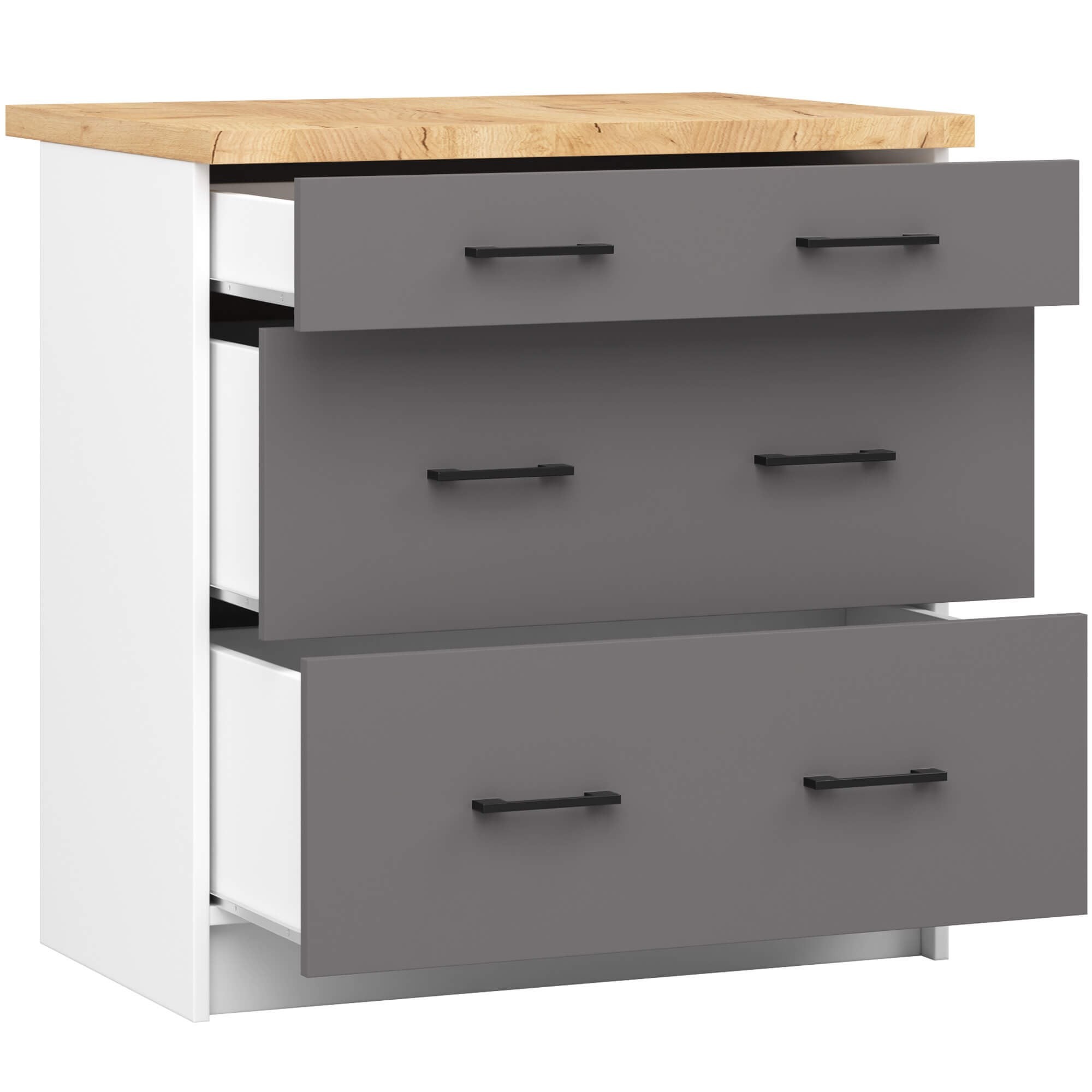 Ak furniture Kuchyňská skříňka OLIVIE II 80x85 cm matná bílá/matná grafitově šedá/dub přírodní - Obrázek 2