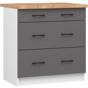 Ak furniture Kuchyňská skříňka OLIVIE II 80x85 cm matná bílá/matná grafitově šedá/dub přírodní