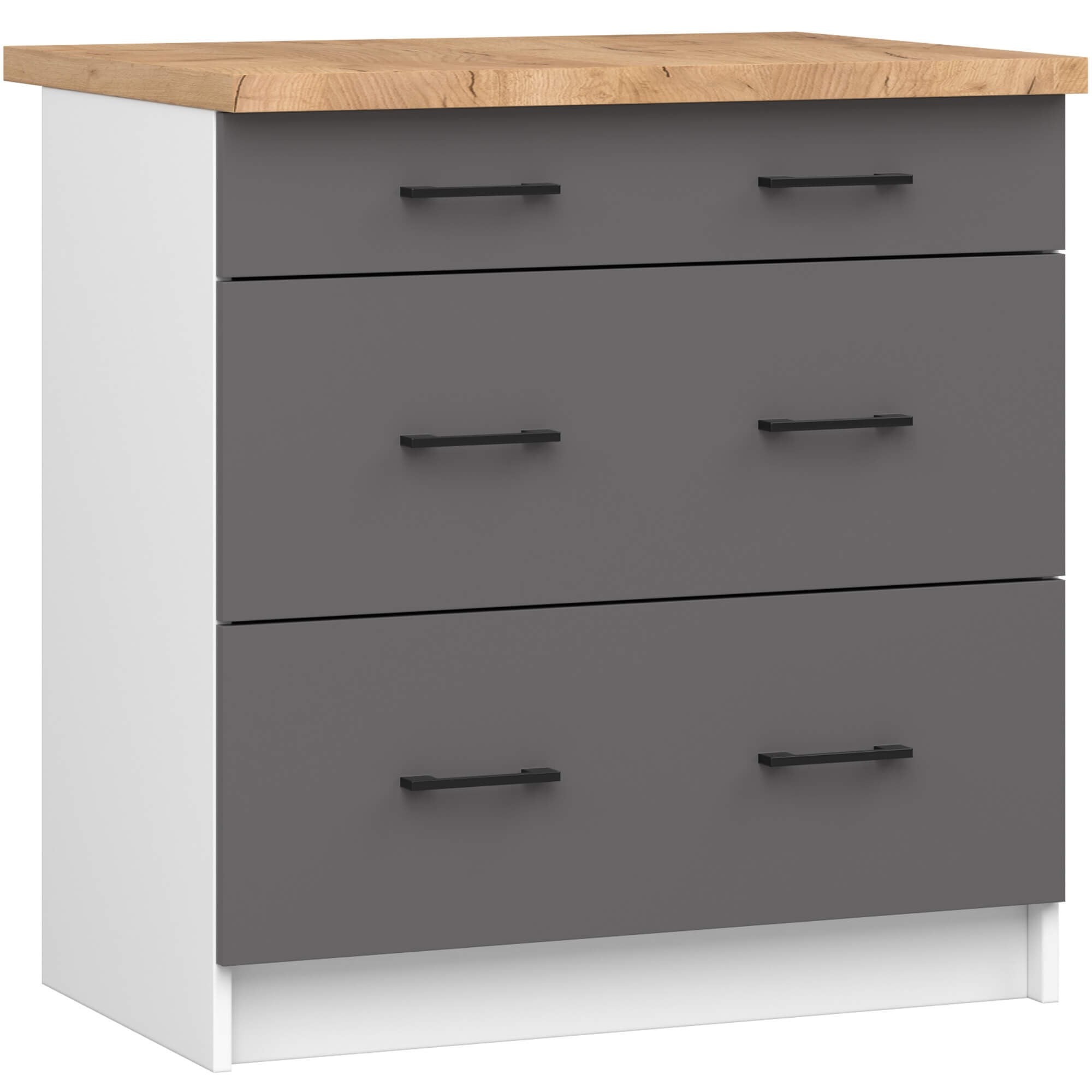Ak furniture Kuchyňská skříňka OLIVIE II 80x85 cm matná bílá/matná grafitově šedá/dub přírodní