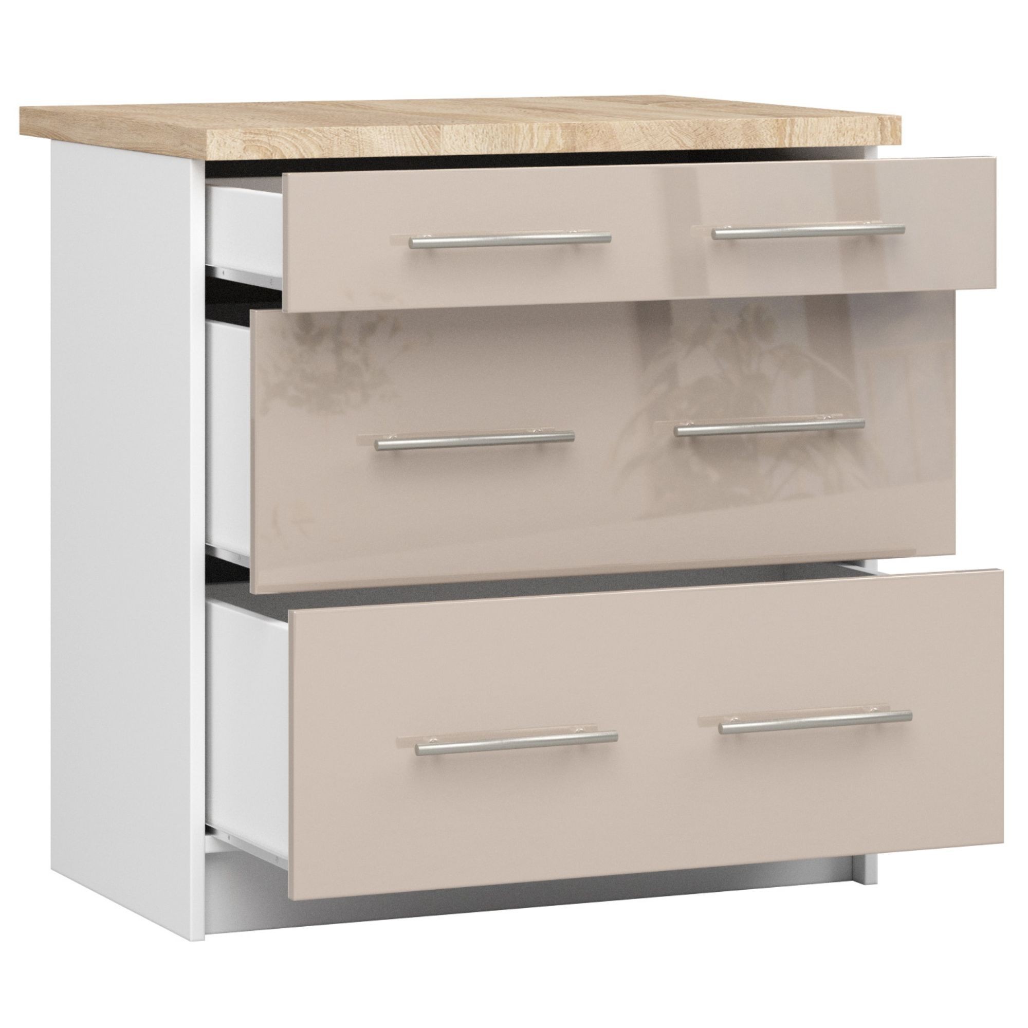 Ak furniture Kuchyňská skříňka Olivie 80 cm 3S bílá/cappuccino lesk - Obrázek 2