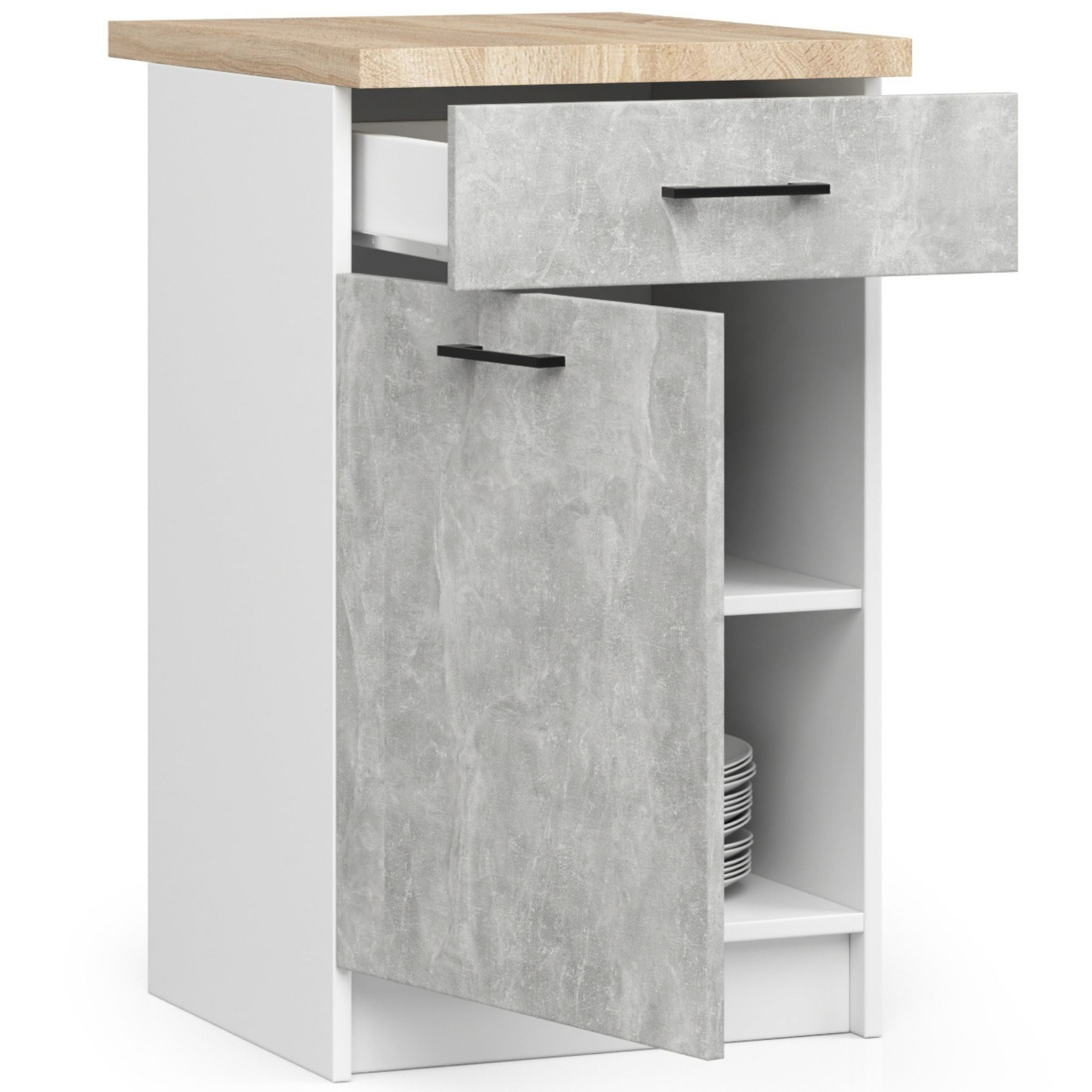 Ak furniture Kuchyňská skříňka Olivie S 50 cm 1D 1S bílá/beton/dub sonoma - Obrázek 2