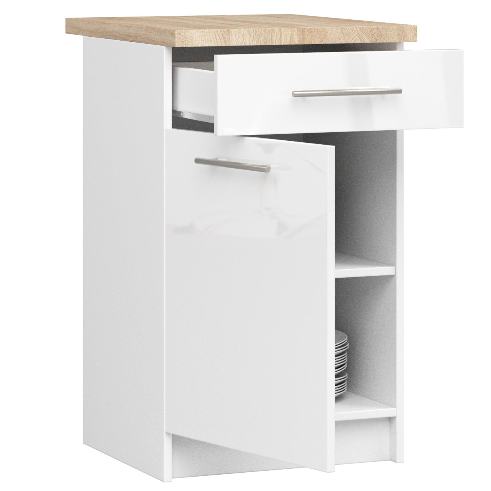 Ak furniture Kuchyňská skříňka Olivie S 50 cm 1D 1S bílá/bílý lesk/dub sonoma - Obrázek 2