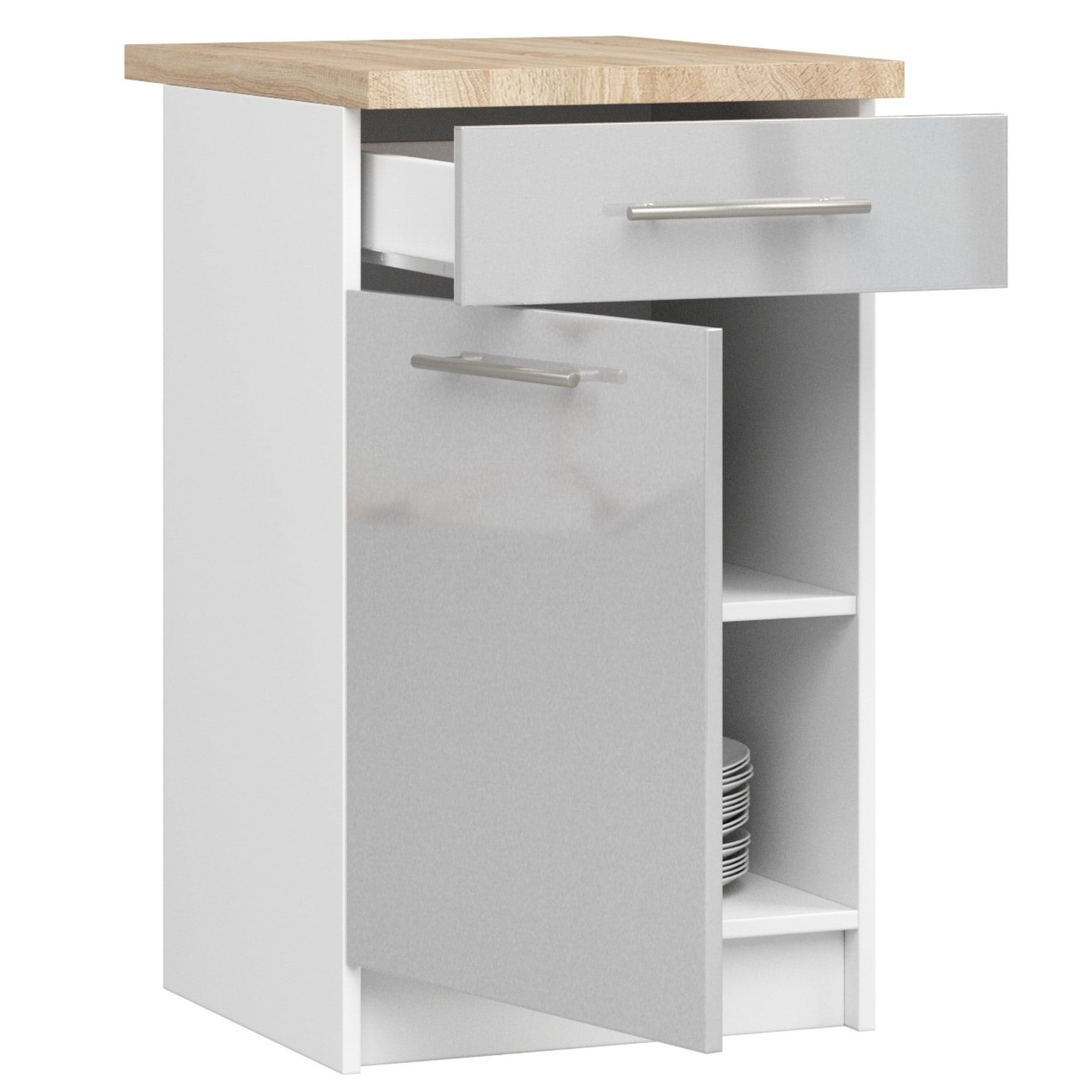 Ak furniture Kuchyňská skříňka Olivie S 50 cm 1D 1S bílá/metalický lesk/dub sonoma - Obrázek 2