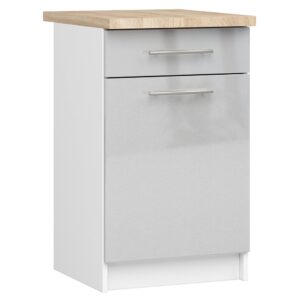 Ak furniture Kuchyňská skříňka Olivie S 50 cm 1D 1S bílá/metalický lesk/dub sonoma