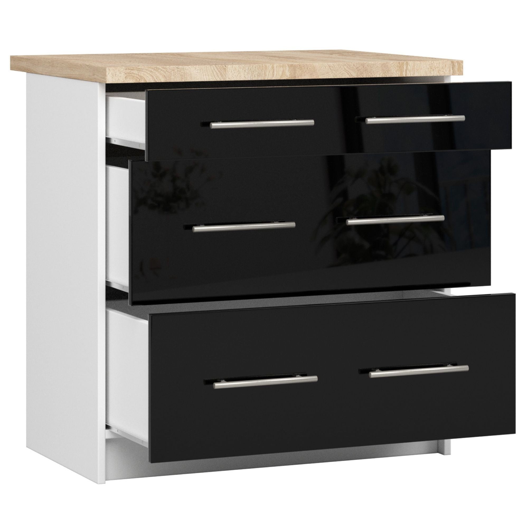 Ak furniture Kuchyňská skříňka Olivie S 80 cm 3S bílá/černý lesk/dub sonoma - Obrázek 2