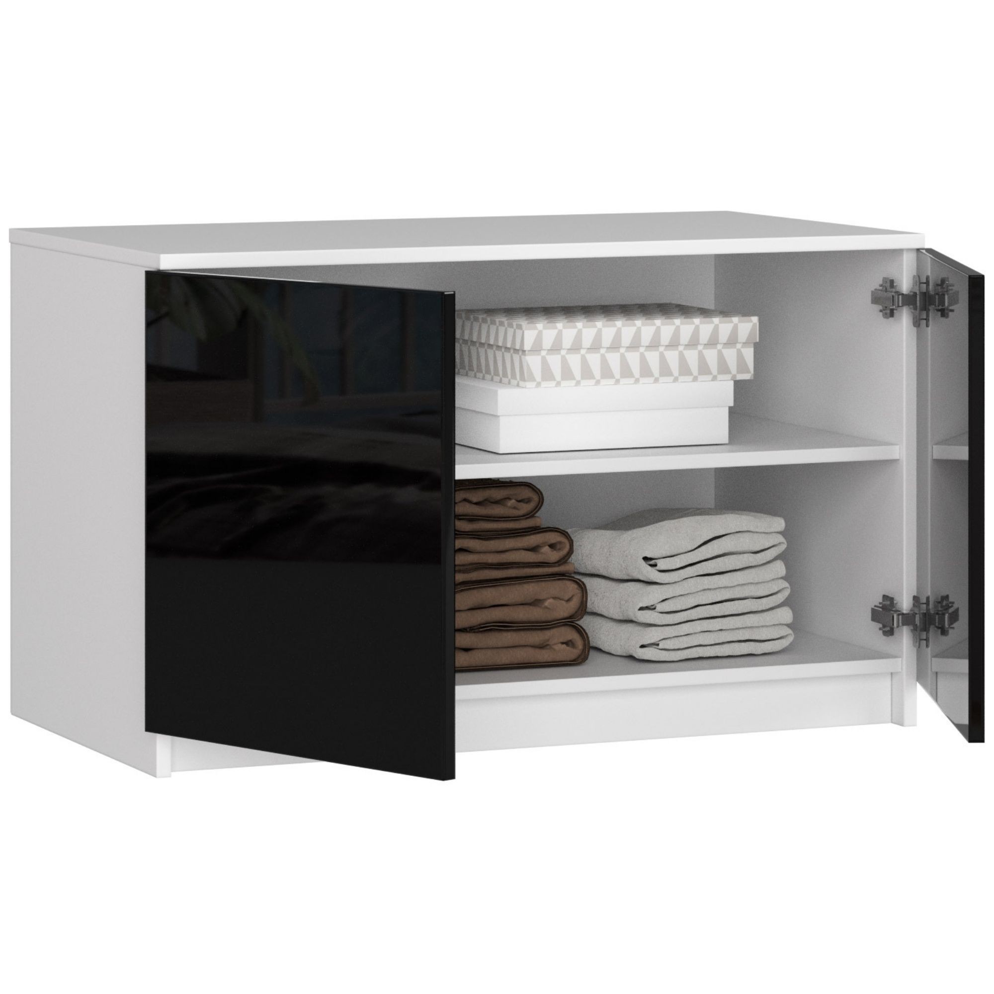 Ak furniture Nástavec na skříň Star 90 cm bílý/černý lesk - Obrázek 2