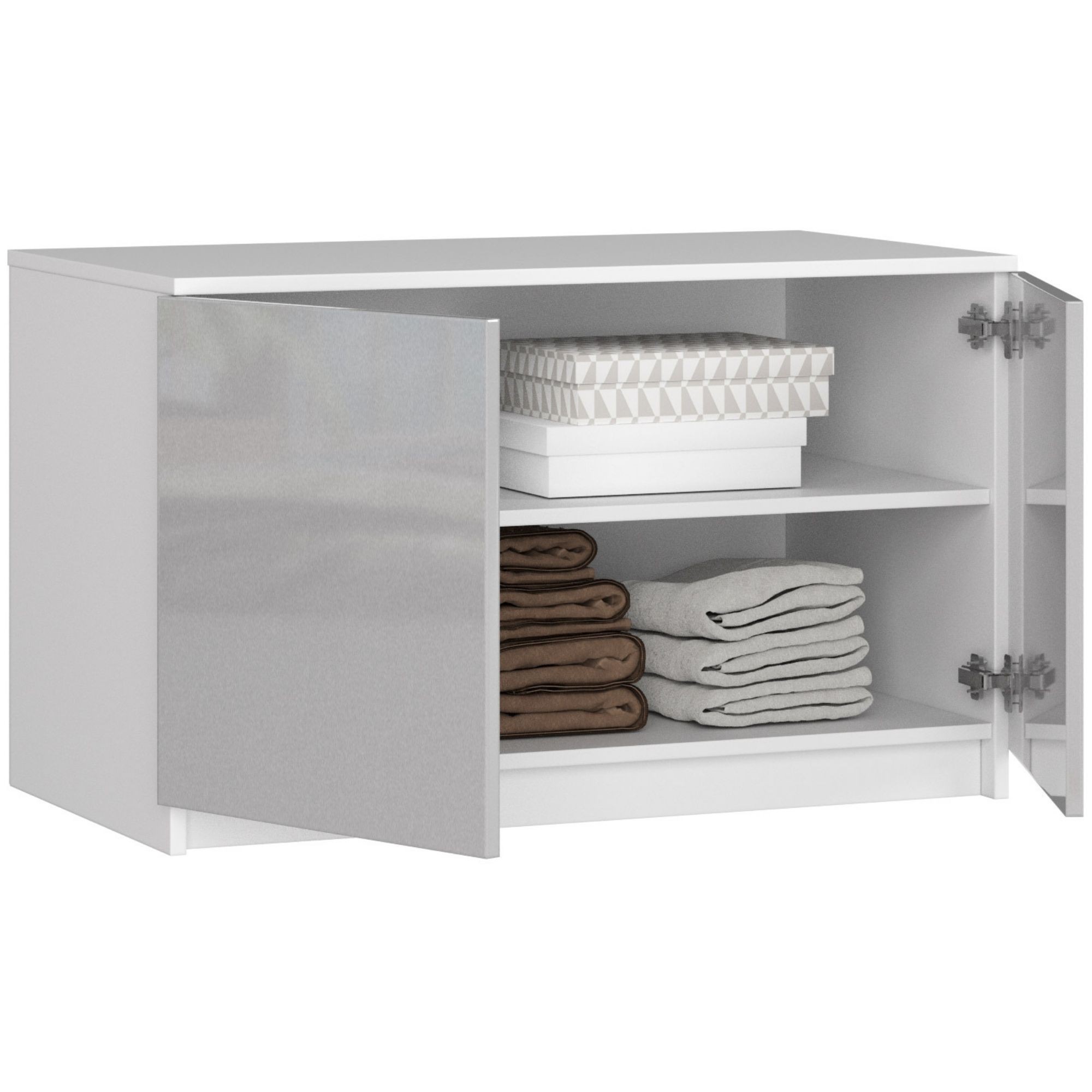 Ak furniture Nástavec na skříň Star 90 cm bílý/stříbrný lesk - Obrázek 2