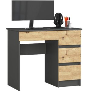 Ak furniture Psací stůl A-7 90 cm grafitově šedý/dub artisan pravý