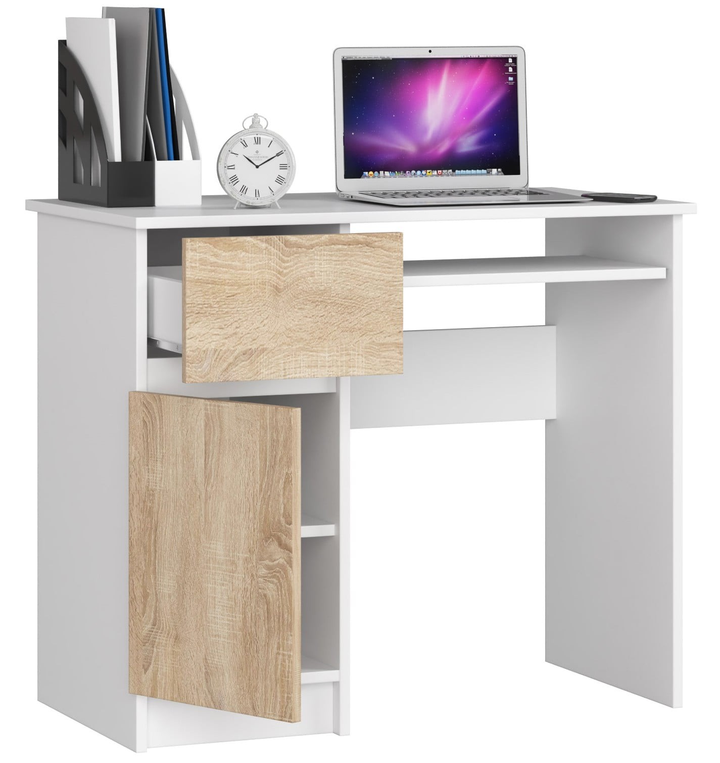 Ak furniture Psací stůl PIKSEL 90 cm bílý/dub sonoma levý - Obrázek 2