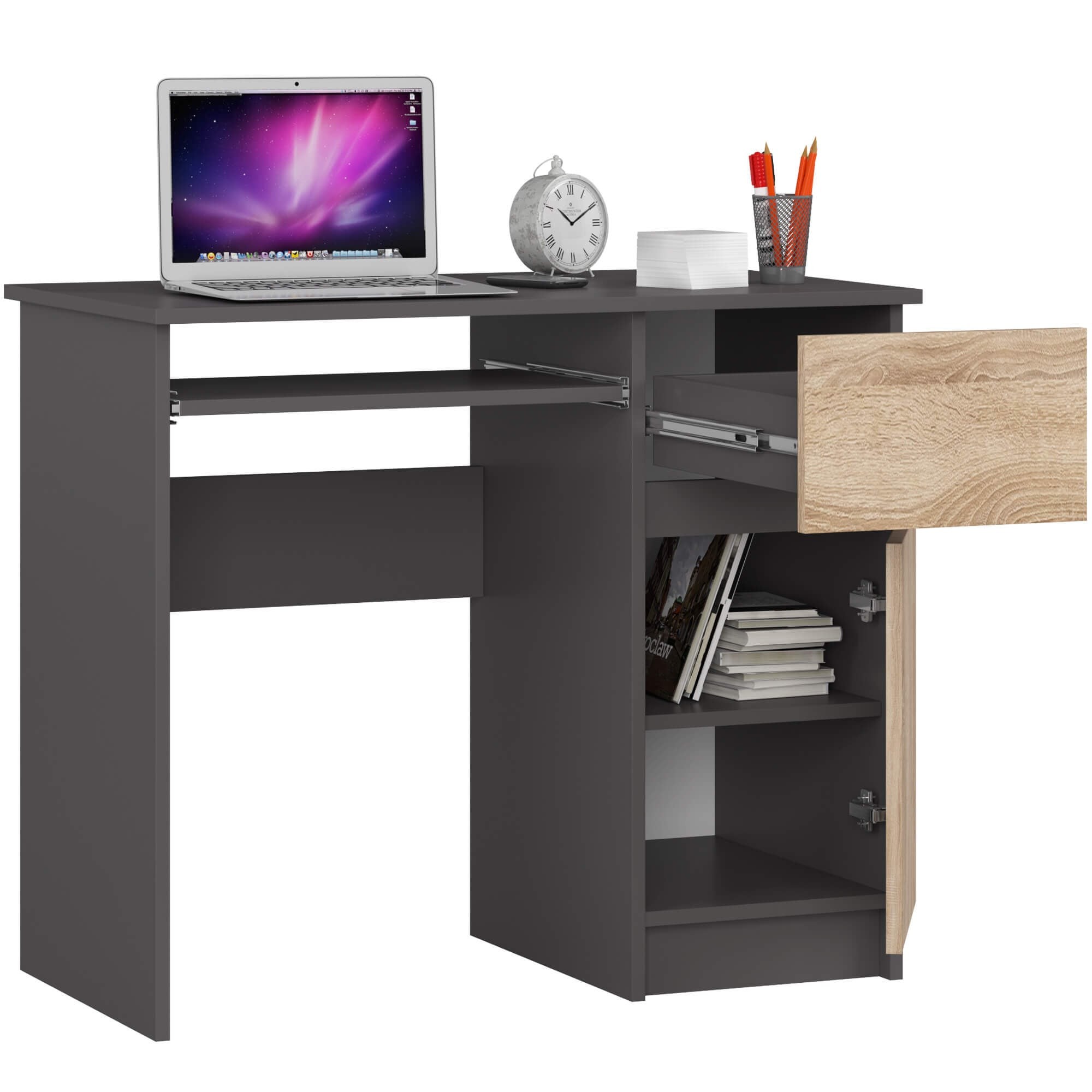 Ak furniture Psací stůl PIKSEL 90 cm grafitově šedý/dub sonoma pravý - Obrázek 2