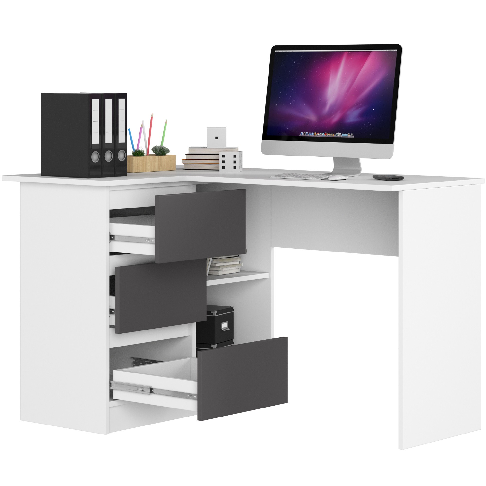 Ak furniture Rohový psací stůl B16 124 cm bílý/šedý levý - Obrázek 2