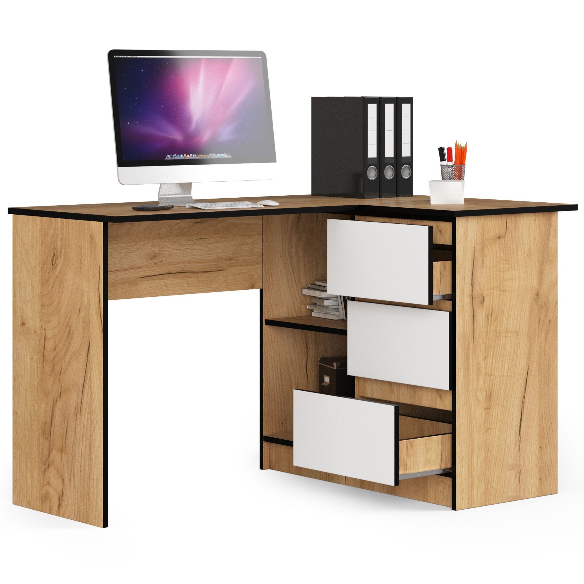 Ak furniture Rohový psací stůl B16 124 cm dub craft zlatý/bílý pravý - Obrázek 2