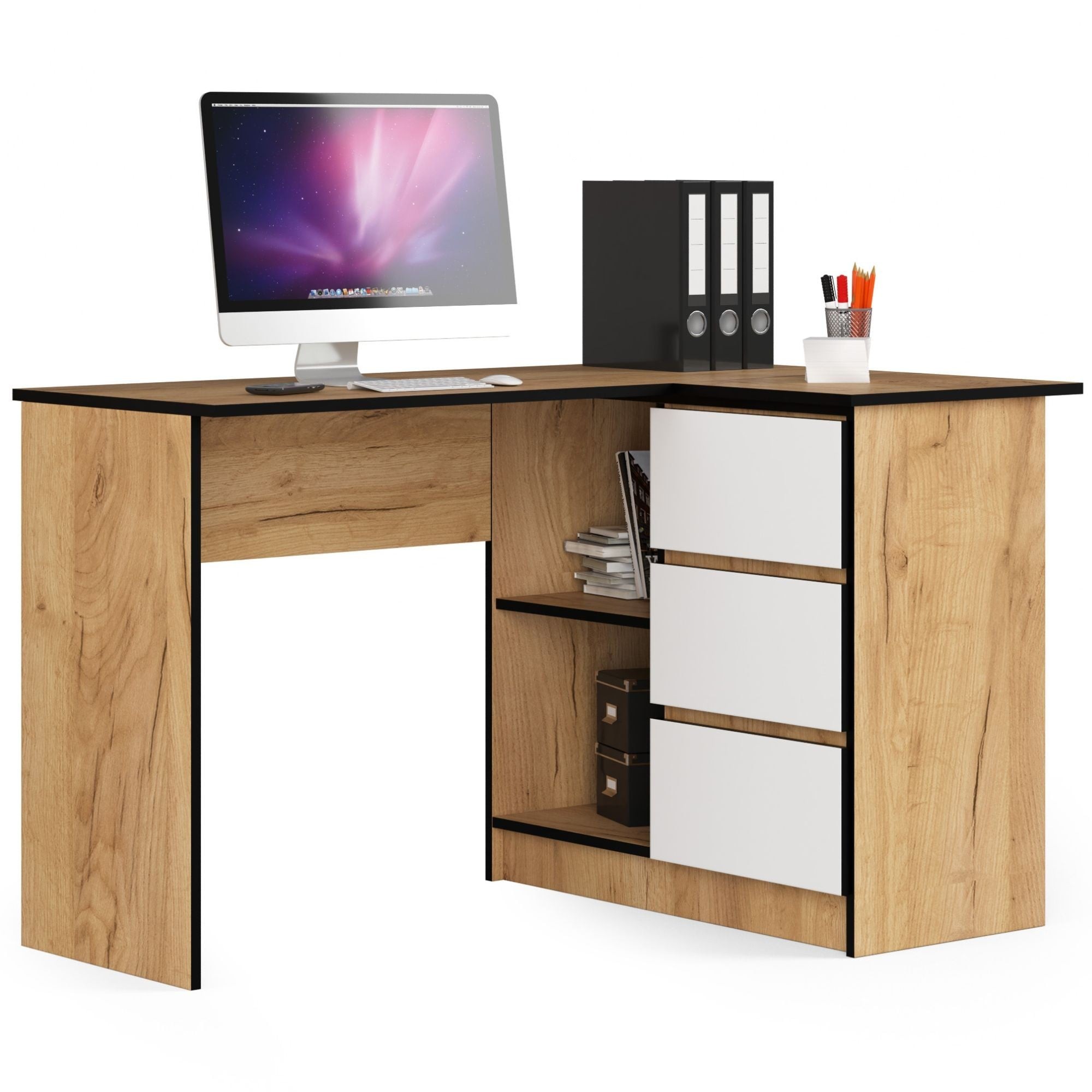 Ak furniture Rohový psací stůl B16 124 cm dub craft zlatý/bílý pravý