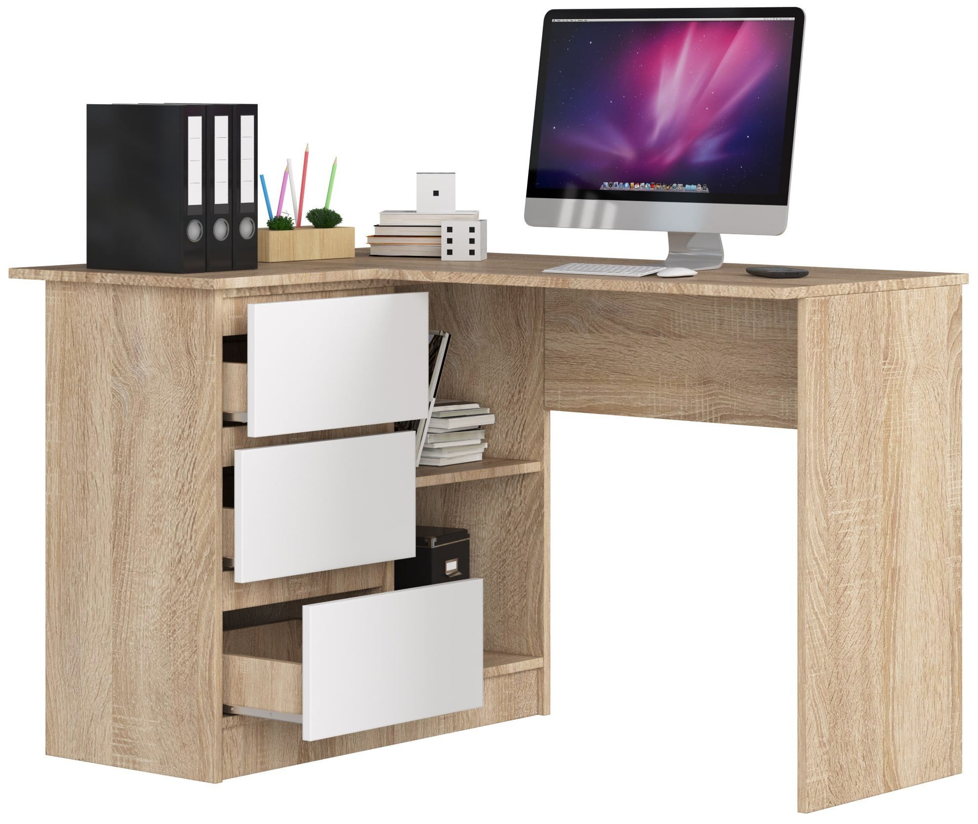 Ak furniture Rohový psací stůl B16 124 cm dub sonoma/bílý levý - Obrázek 2
