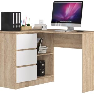 Ak furniture Rohový psací stůl B16 124 cm dub sonoma/bílý levý