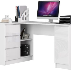 Ak furniture Rohový psací stůl B20 155 cm bílý lesk levý