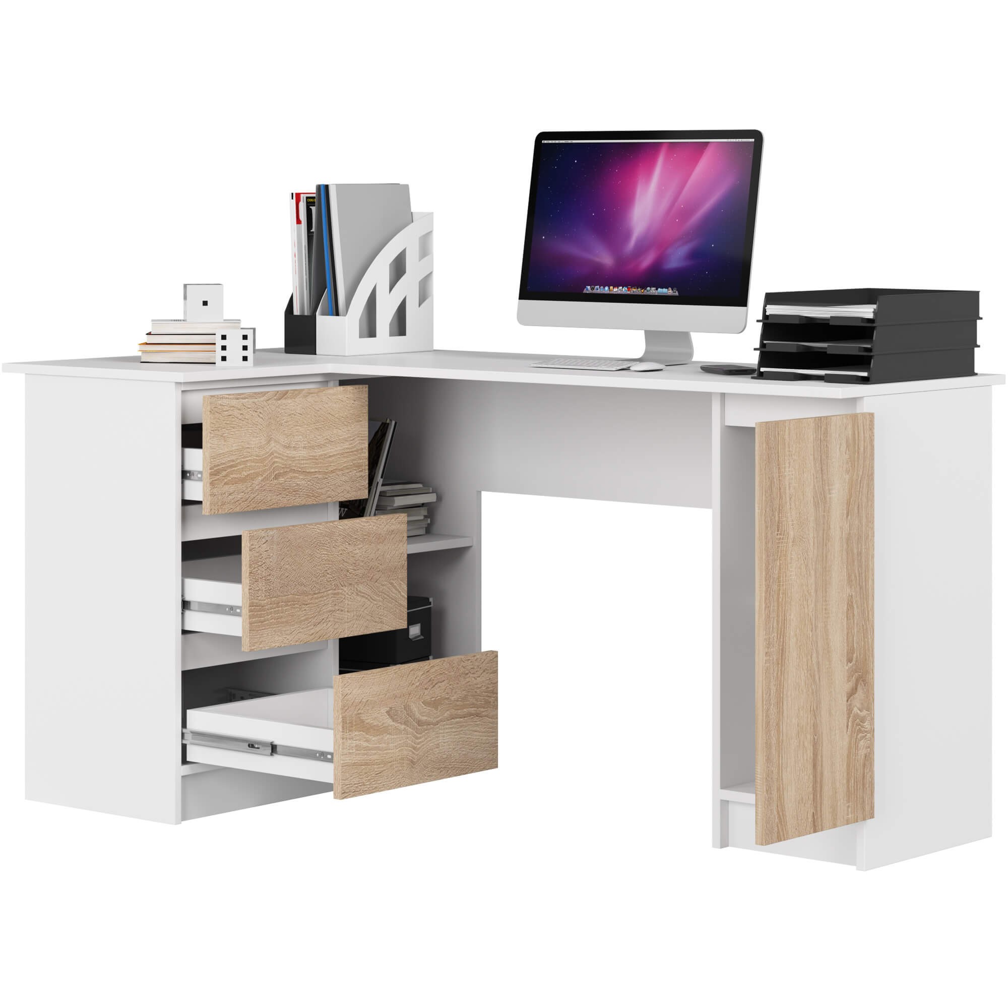 Ak furniture Rohový psací stůl B20 155 cm bílý/dub sonoma levý - Obrázek 2