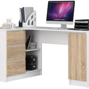 Ak furniture Rohový psací stůl B20 155 cm bílý/dub sonoma levý