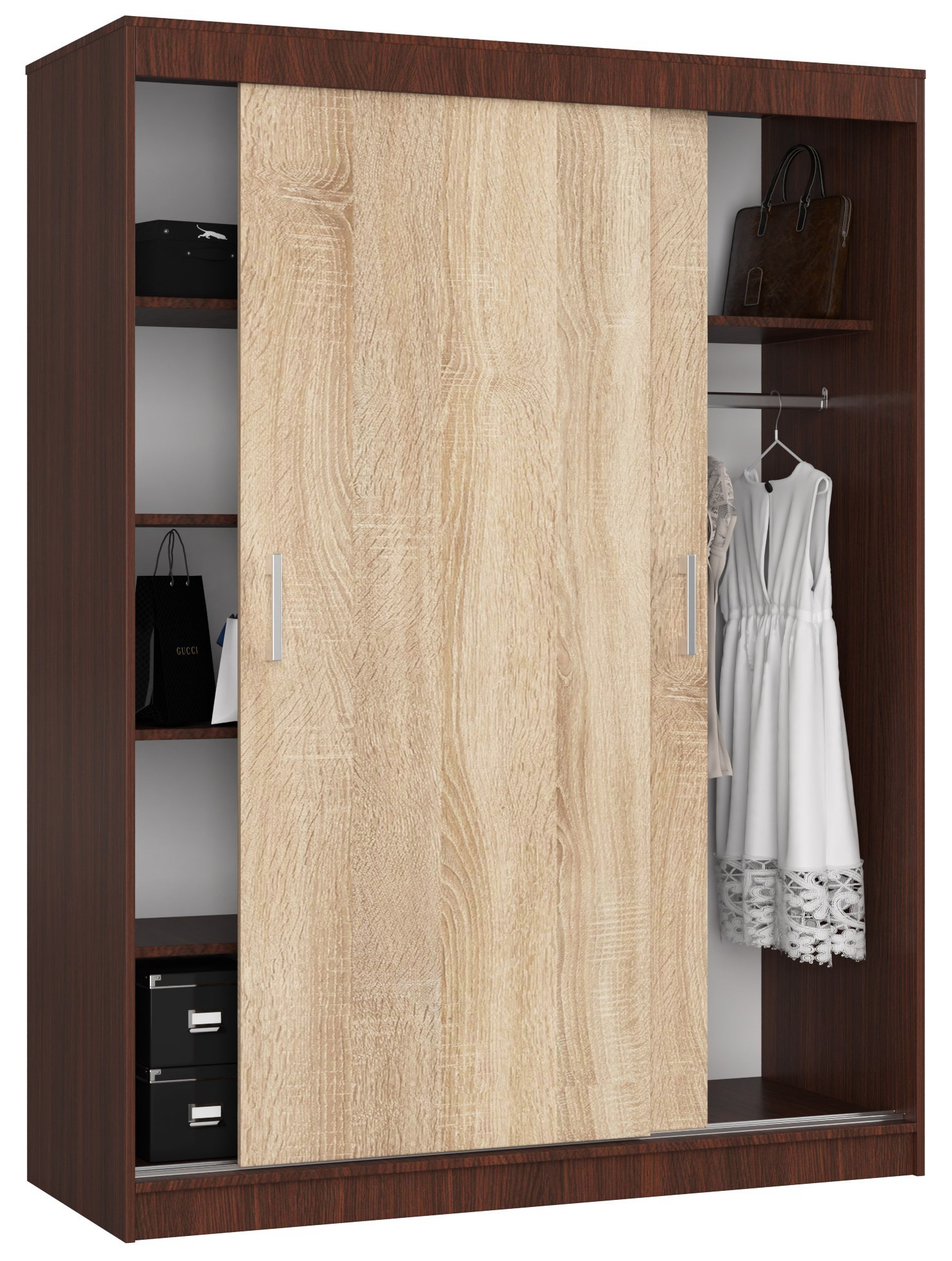 Ak furniture Šatní skříň CLP Mono 150 cm wenge/dub sonoma - Obrázek 2