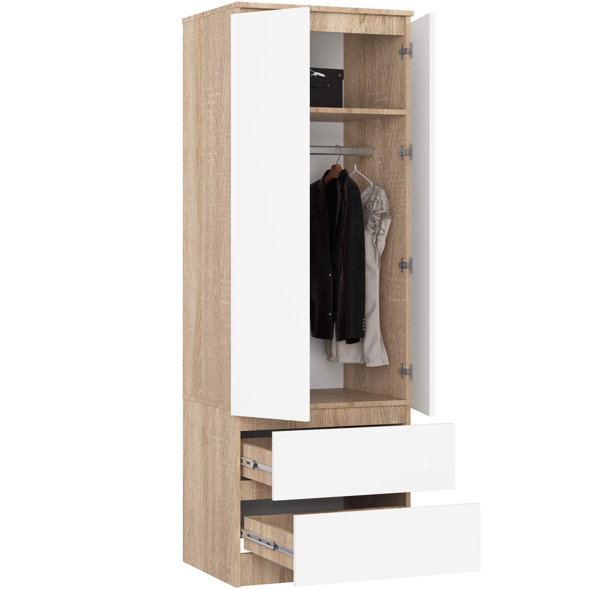 Ak furniture Šatní skříň Star 60 cm dub sonoma/bílá - Obrázek 2
