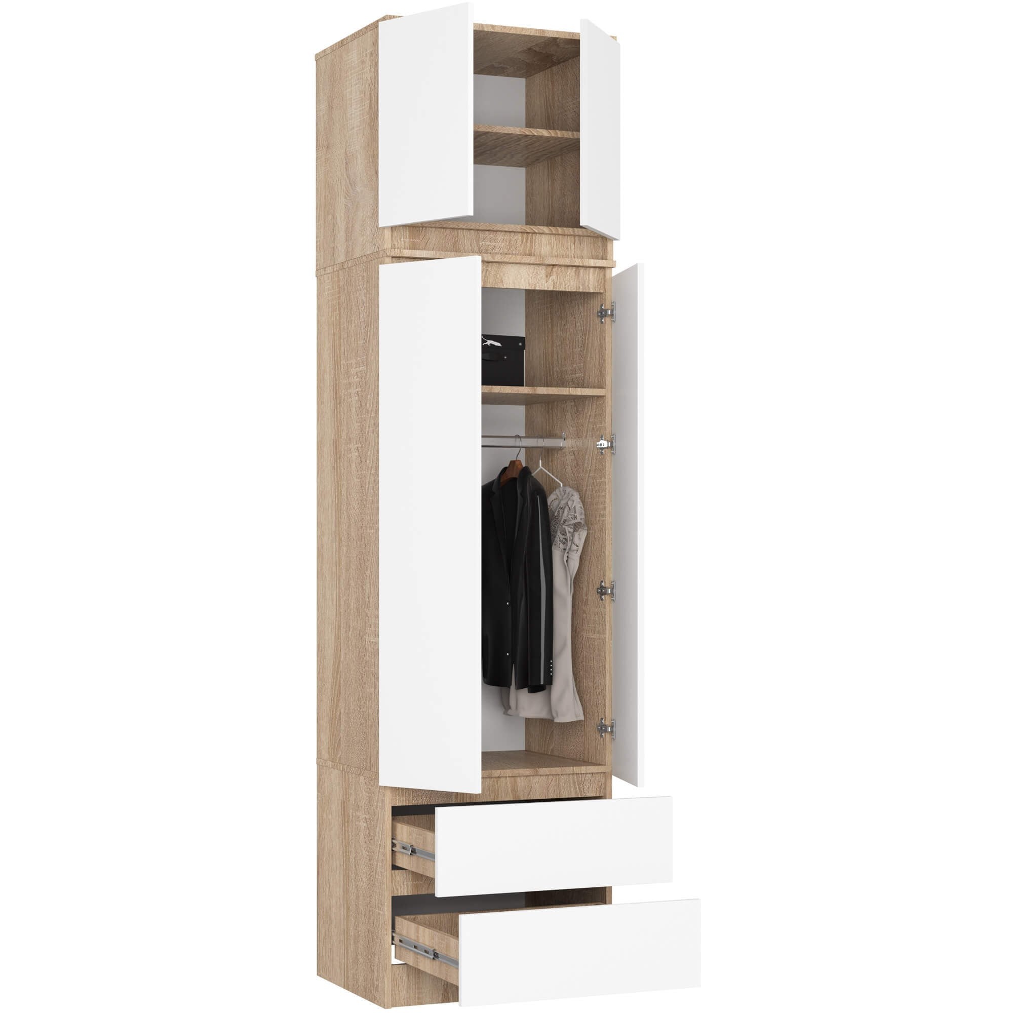 Ak furniture Šatní skříň s nástavcem STAR 234 cm bílá/dub sonoma - Obrázek 2