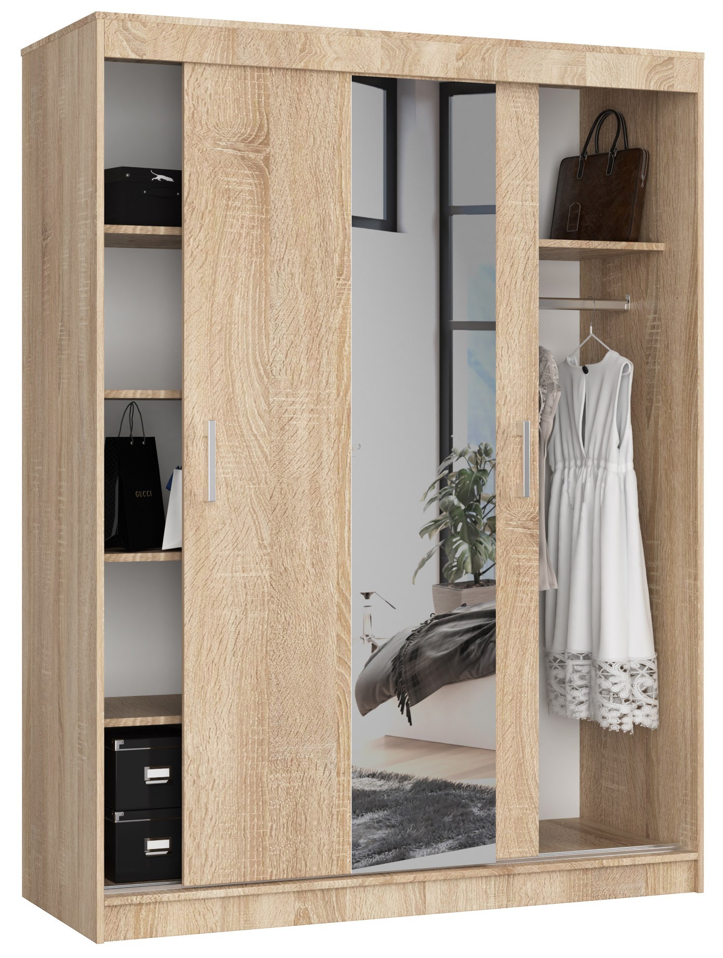 Ak furniture Šatní skříň se zrcadlem Reton 150 cm dub sonoma - Obrázek 2
