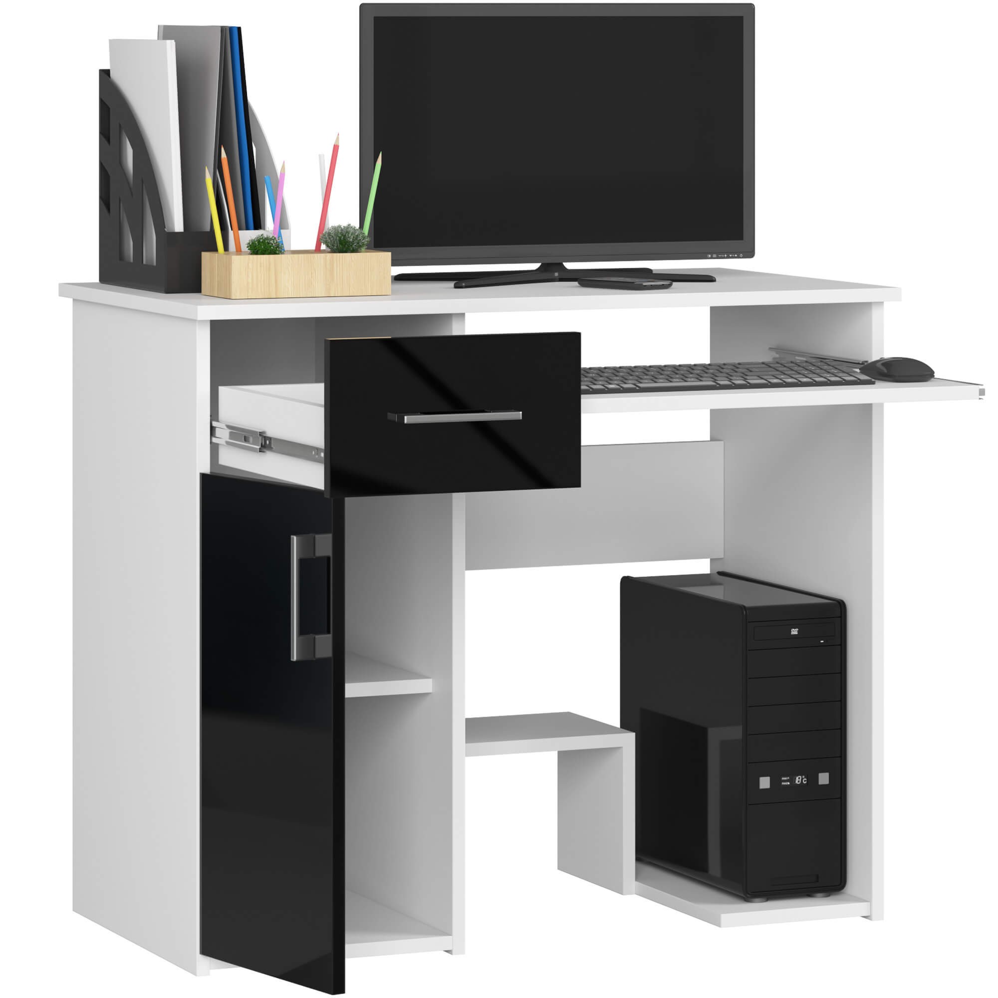 Ak furniture Volně stojící psací stůl Jay 90 cm bílý/černý lesk - Obrázek 2