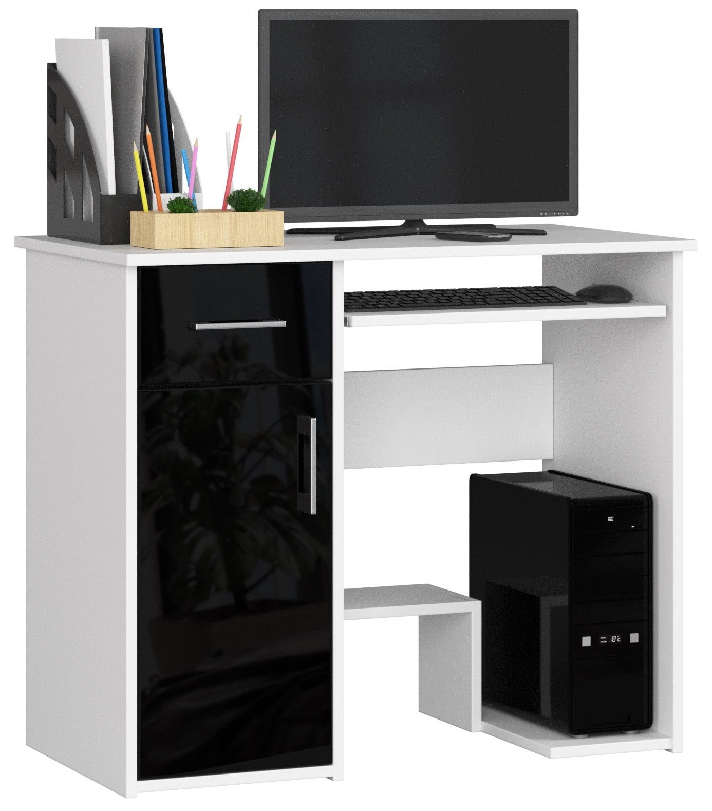 Ak furniture Volně stojící psací stůl Jay 90 cm bílý/černý lesk