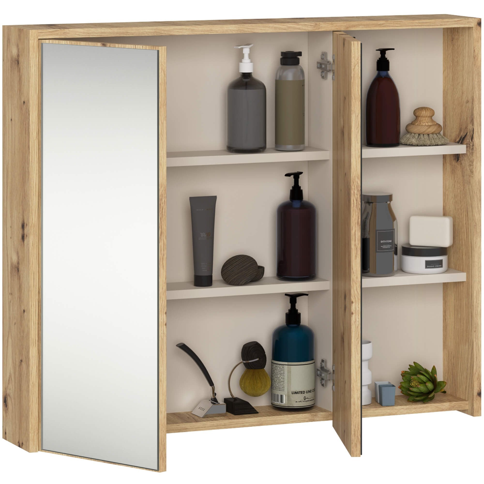 Ak furniture Závěsná koupelnová skříňka se zrcadlem VAMI 90 cm dub artisan/kašmírová - Obrázek 2