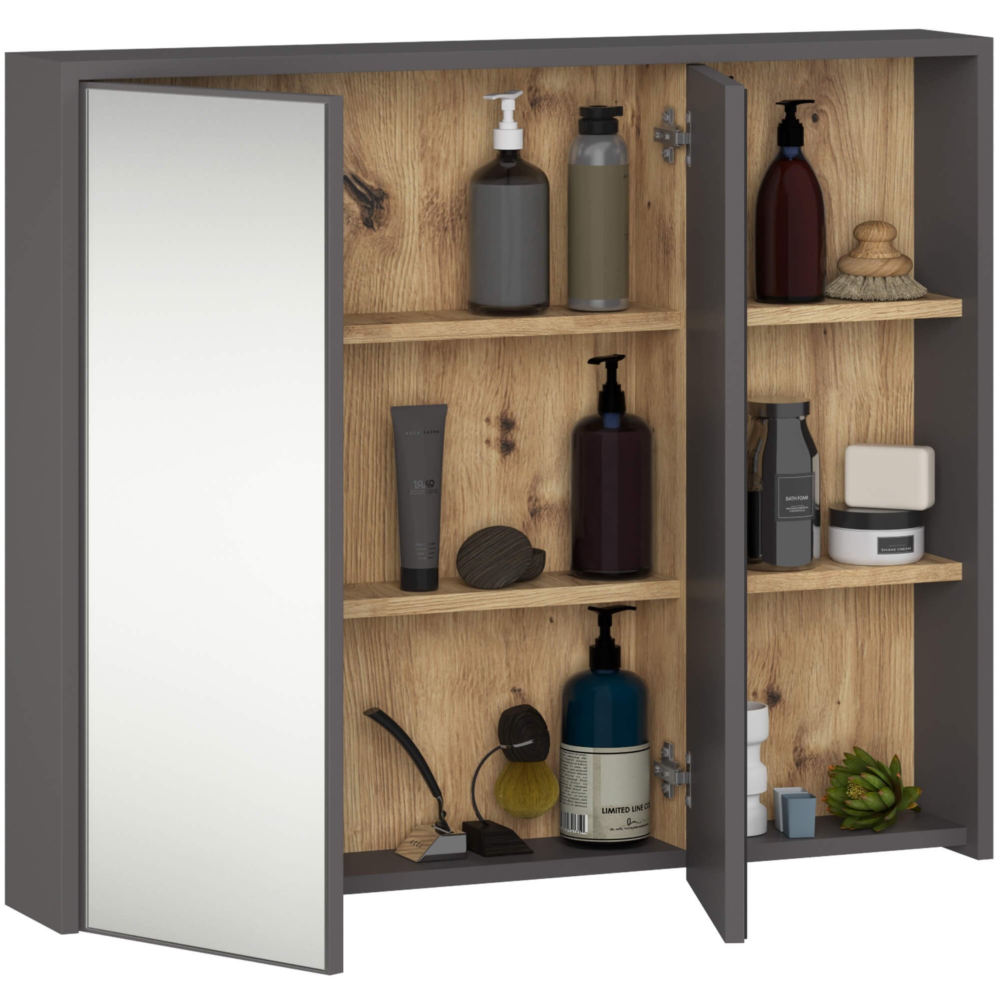 Ak furniture Závěsná koupelnová skříňka se zrcadlem VAMI 90 cm šedý grafit/dub artisan - Obrázek 2