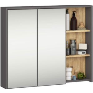 Ak furniture Závěsná koupelnová skříňka se zrcadlem VAMI 90 cm šedý grafit/dub artisan