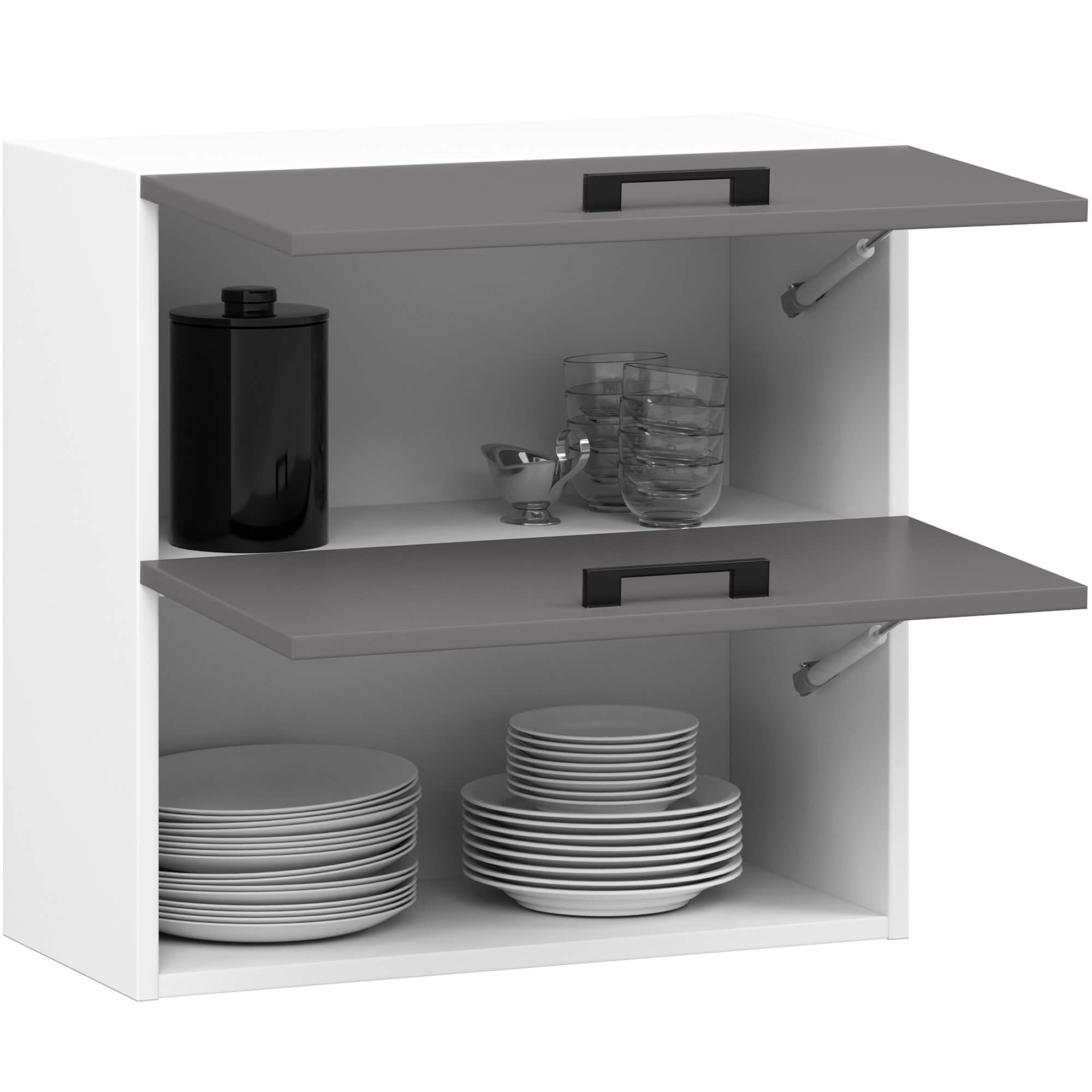 Ak furniture Závěsná kuchyňská skříňka OLIVIE 60x58 cm 02 matná bílá/matná grafitově šedá - Obrázek 2