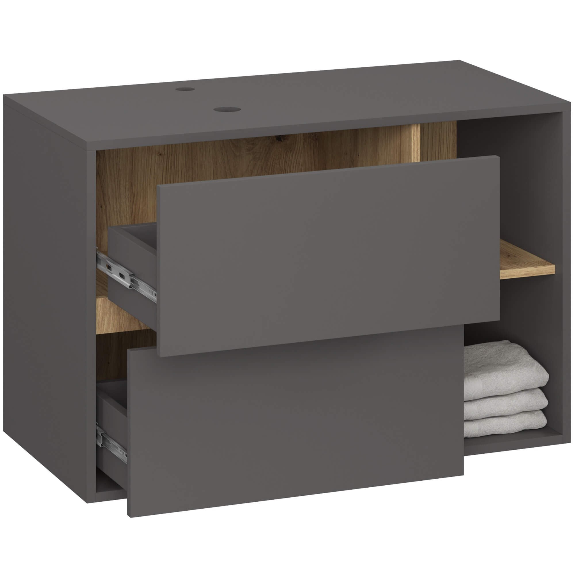 Ak furniture Závěsná skříňka pod umyvadlo VAMI s otvory 90 cm šedý grafit/dub artisan - Obrázek 2