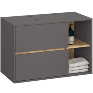 Ak furniture Závěsná skříňka pod umyvadlo VAMI s otvory 90 cm šedý grafit/dub artisan