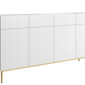 Bogart Čtyřdveřová komoda Nical 200 cm se zásuvkami s ryhovaným čelem - bílý mat/zlaté nožky