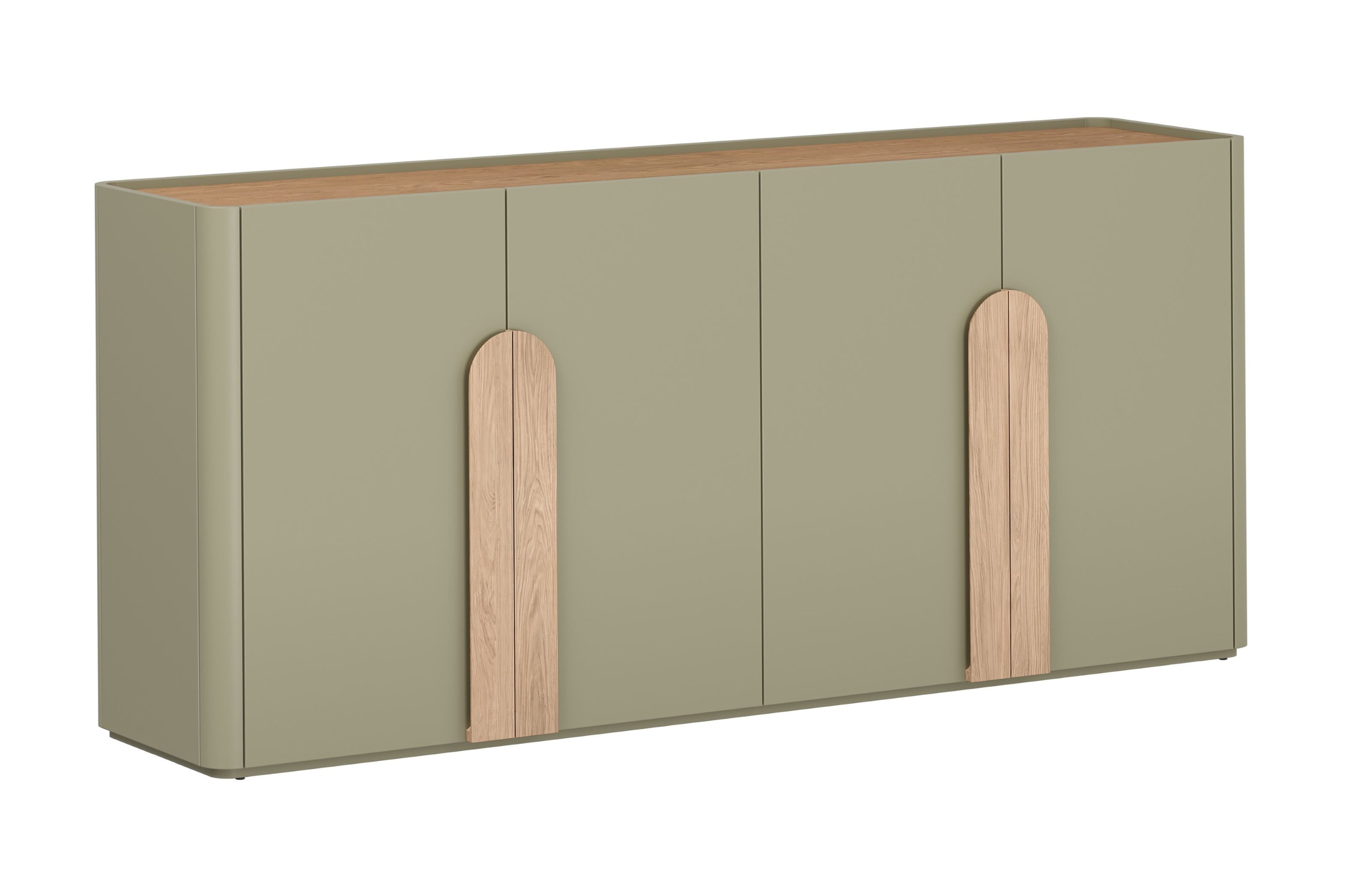 Bogart Komoda Alivio 200 cm čtyřdveřová - eukalyptus/dub baltic dune/úchyty dub přírodní