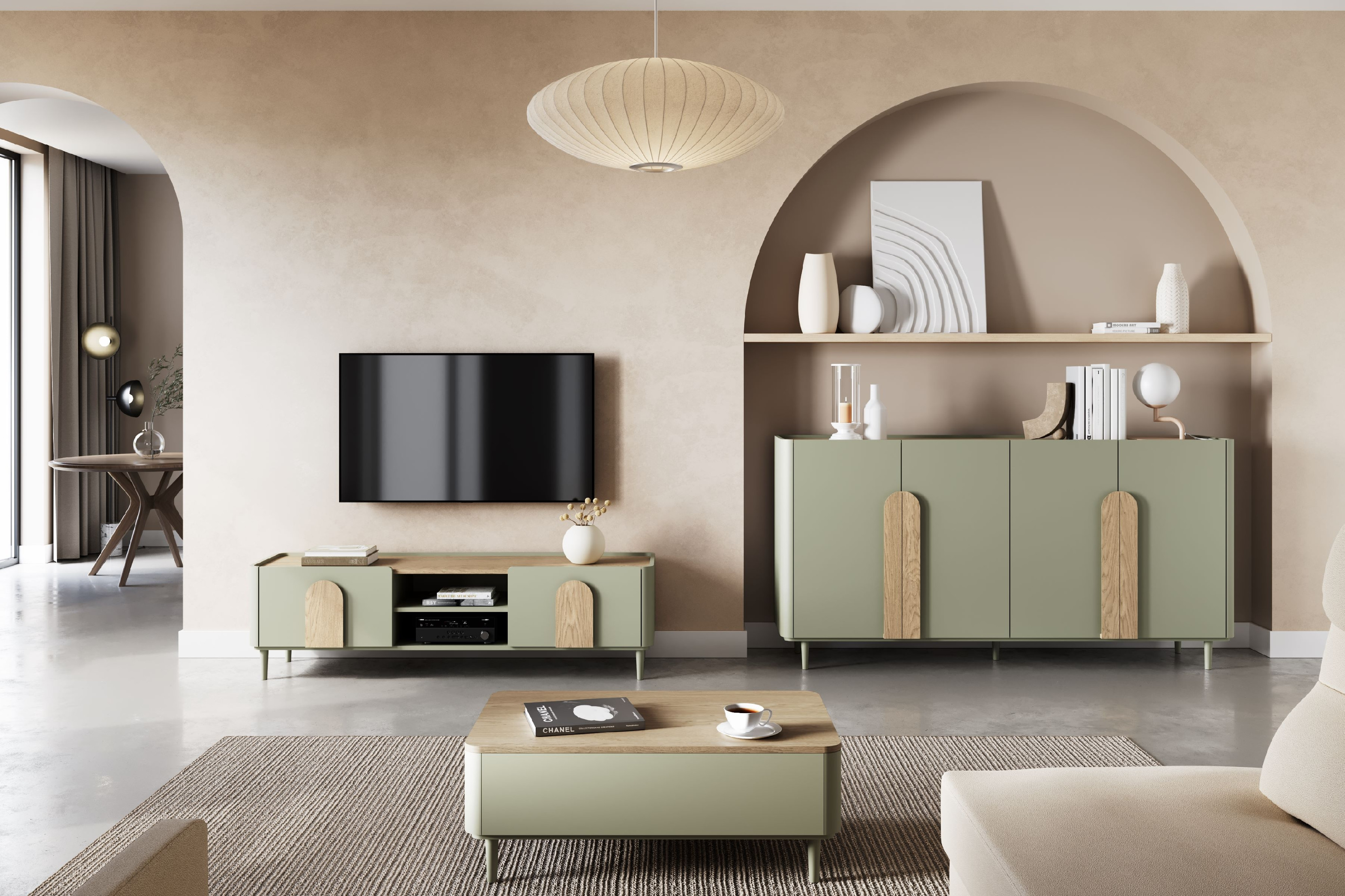 Bogart Komoda Alivio 200 cm čtyřdveřová na nožkách - eukalyptus/dub baltic dune/úchyty dub přírodní - Obrázek 2